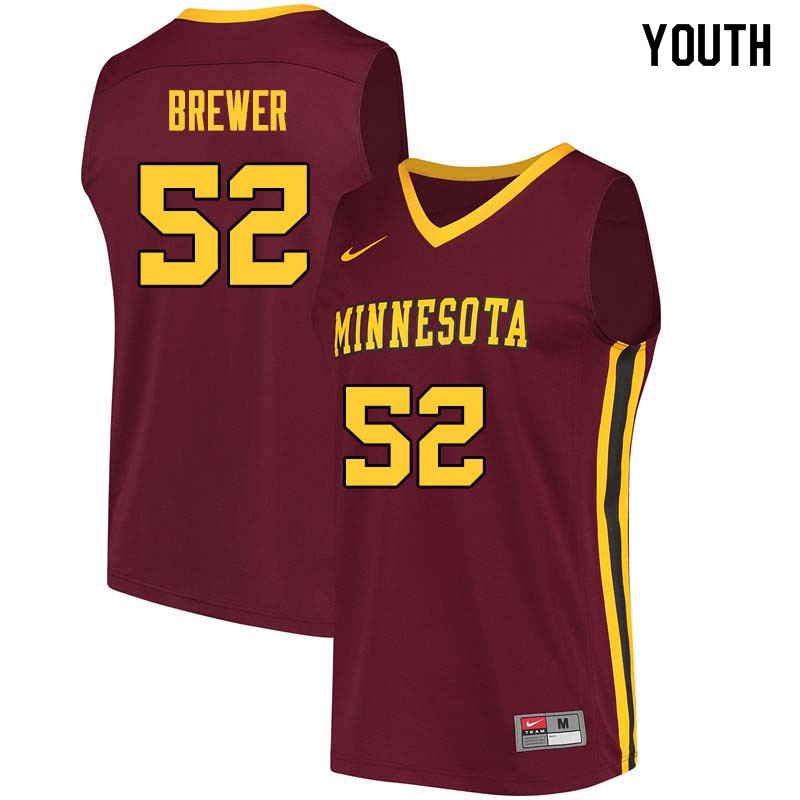 Youth #52 Jim Brewer Minnesota Golden Gophers College Basketball Jerseys Sale-Maroon